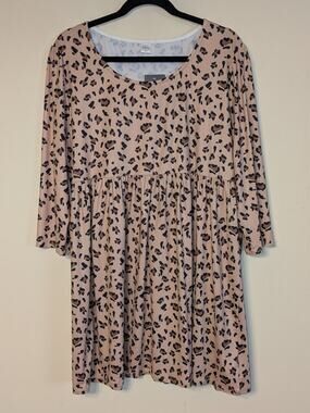 Nanu Womens Sz XL 3/4 Length Sleeve Animal Print Pullover Babydoll Tunic / Dress